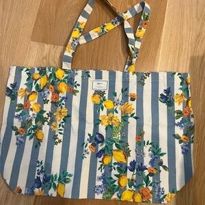 Sezane x Momoni Floral & Citrus Tote with Blue Stripes